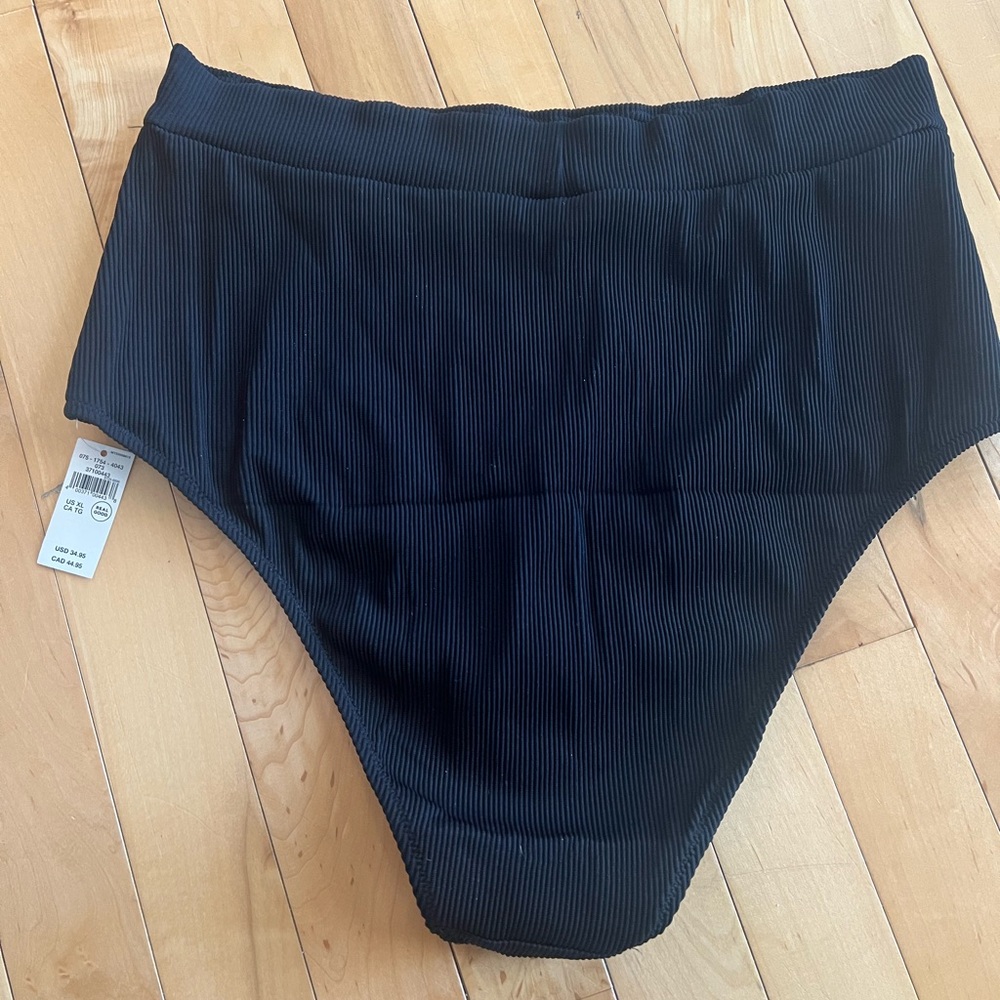Black Aerie Ribbed Pocket High Waisted Cheeky Bikini Bottom NWT (xl)